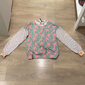 Women’s XS AMPERSAND AVE Floral Patterned Sweatshirt - Green and Pink